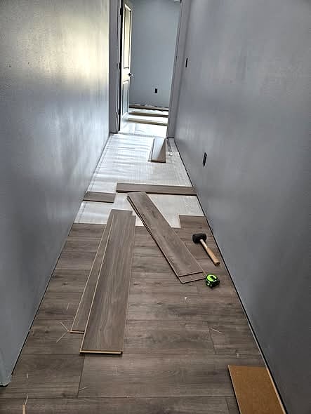 Timber flooring being installed